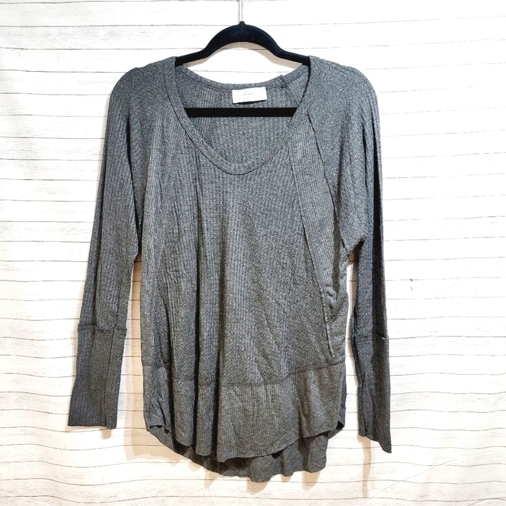 PINK LILY GRAY WAFFLE KNIT THERMAL LONG SLEEVE TEE, sz SMALL